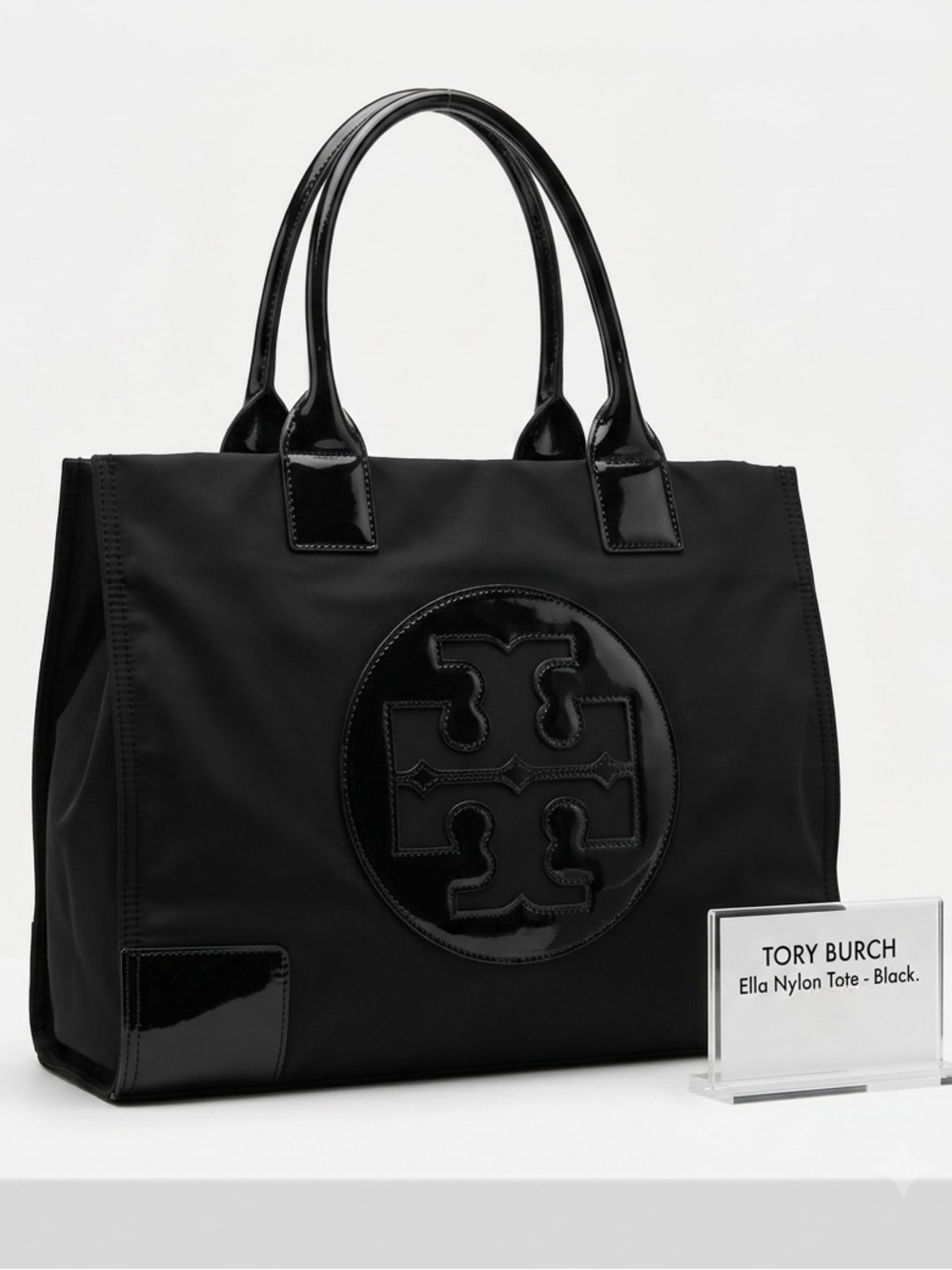 Tory Burch Ella Black Large Nylon Tote Bag Handbag Shoulder Bag Laptop Travel - Picture 1 of 7